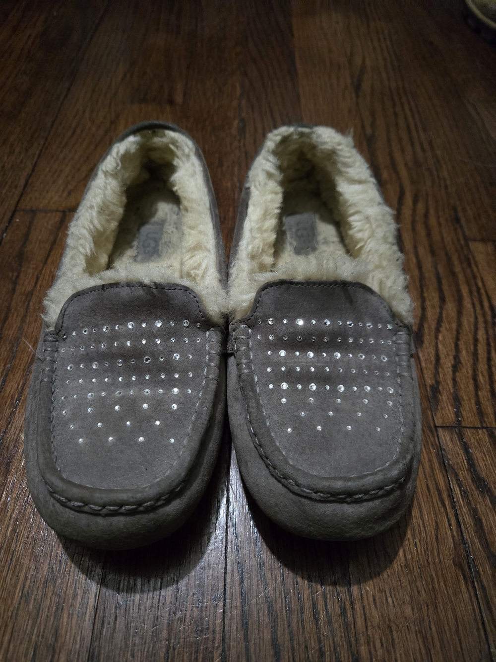 Coach Suede Moccasin Slippers with Studded Detail - Taupe